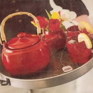 Southern Living At Home - Red Teapot and 4 Tea Cups